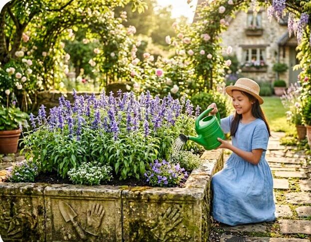 Kiểm tra độ ẩm đất trước khi tưới cây oải hương